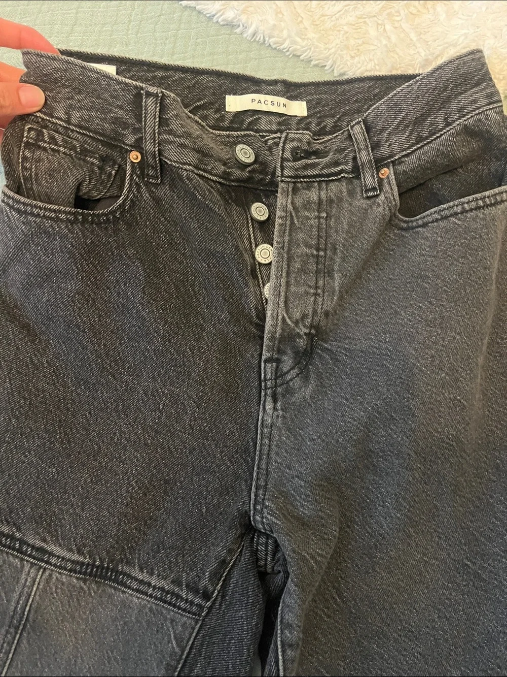 PacSun Black Patchwork High Rise Straight Jeans - Picture 2 of 7
